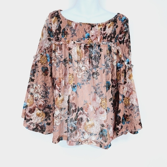 Anthropologie Akemi + Kin Patrizia Smocked Boat Neck Sheer Floral Top - Picture 1 of 11